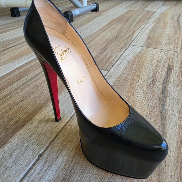 Christian Louboutin Daffodile 160 KID Black Leather Platform Shoes Eur. 37.5 - Picture 4 of 14